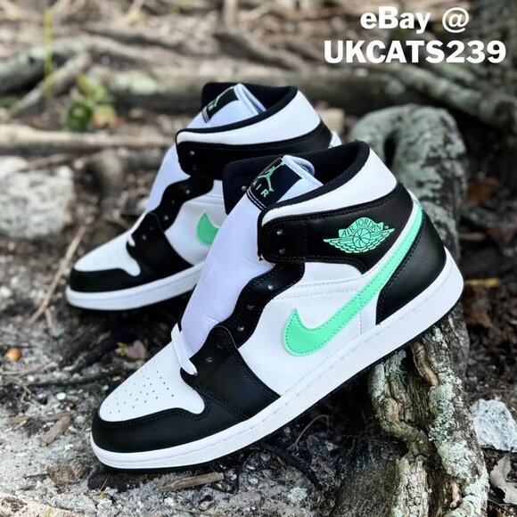 Nike Men\'s Air Jordan 1 Mid Shoes - White Green Glow Black DQ8426 103 main image 10